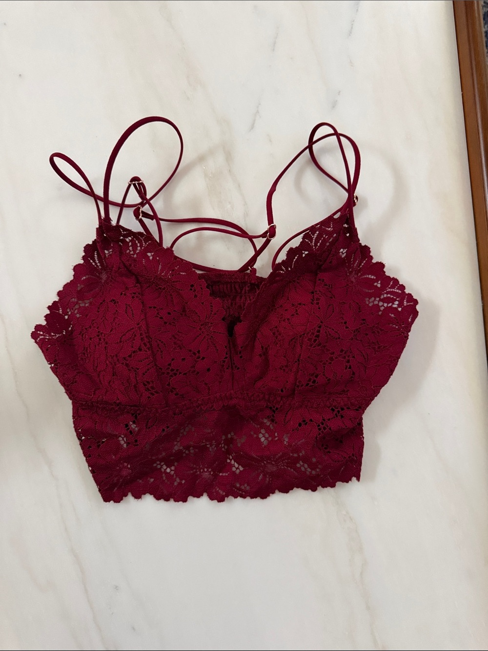 PINK Victoria's Secret Burgundy Lace Strappy Bandeau Bralette